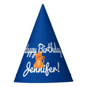 Chapeaux De Fètes Fête Mignonne Dessin Animé Orange Chaton Sur Bleu