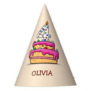 Chapeaux De Fètes Fille 4ème anniversaire, 4 sur gâteau rose sucré