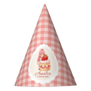 Chapeaux De Fètes Fille à l'aquarelle douce fraise 1er anniversaire