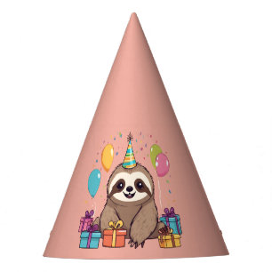 Chapeaux De Fètes Fille Sloth Joyeux Anniversaire Rose animal sauvag