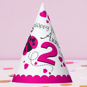 Chapeaux De Fètes Filles volant coeur coccinelle nom rose 2e anniver