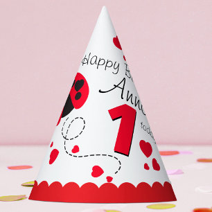 Chapeaux De Fètes Filles volant coeur coccinelle nom rouge 1er anniv