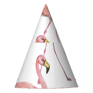 Chapeaux De Fètes Flamant rose Feuilles tropicaux Motif aquarelle