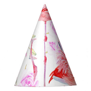 Chapeaux De Fètes Flamant rose Rose : Aquarelle Oiseau Floral