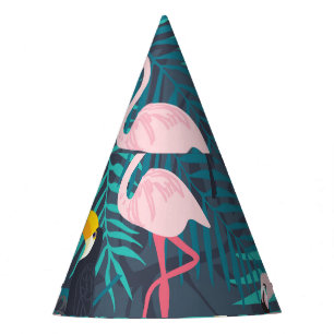 Chapeaux De Fètes Flamant rose, toucan : motif de feuilles tropicale