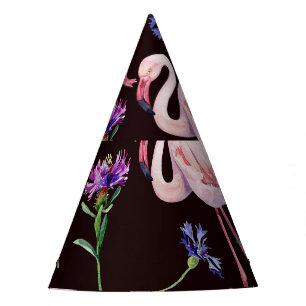 Chapeaux De Fètes Flamants d'aquarelle et fleurs sauvages motif.