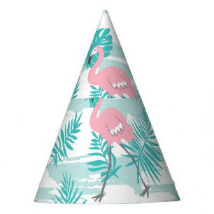 Chapeaux De Fètes flamants roses, feuilles de palmiers verts, tropic