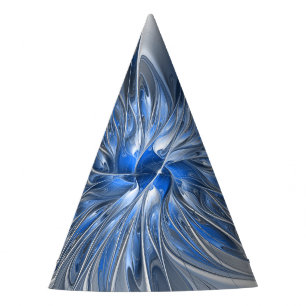 Chapeaux De Fètes Fleur d'art fractal à l'aquarelle bleue grise abst