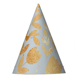 Chapeaux De Fètes Fleurs d'or, arrière - plan bleu, imitation feuill
