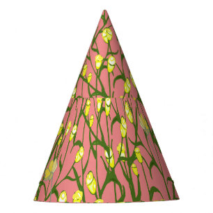 Chapeaux De Fètes Fleurs jaunes Arrière - plan rose Vintage