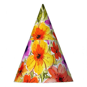 Chapeaux De Fètes Fleurs peintes à la main, bouquet aquarelle clair.