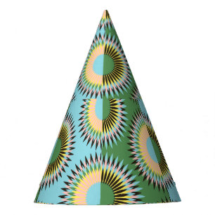 Chapeaux De Fètes Fleurs pliées : motif rétro bleu-vert.