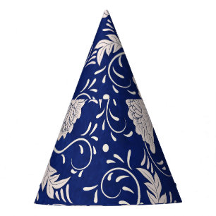 Chapeaux De Fètes Floral chinois rond : Aquarelle bleue Vintage