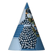 Chapeaux De Fètes Floral, patchwork de denim : motif bleu. (Gauche)