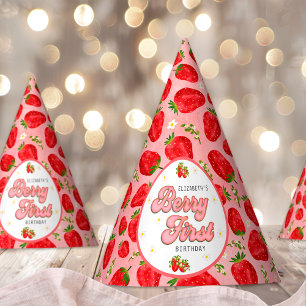 Chapeaux De Fètes Fraise Rouge Rose Premier Anniversaire Fraise Prem