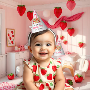 Chapeaux De Fètes Fraises et noeud rose Berry Premier Anniversaire