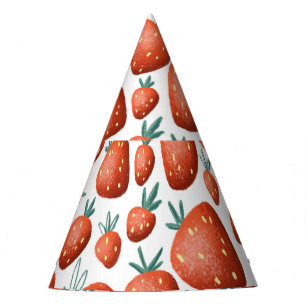 Chapeaux De Fètes Fraises rouges Arrière - plan blanc sans joint