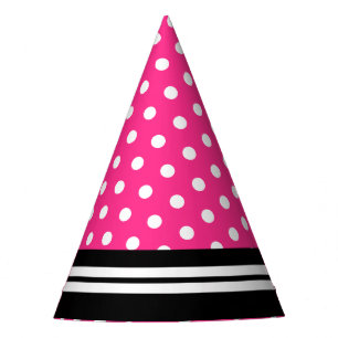 Chapeaux De Fètes Fun Blanc Pois Stripes Sur Candy Rose Noir