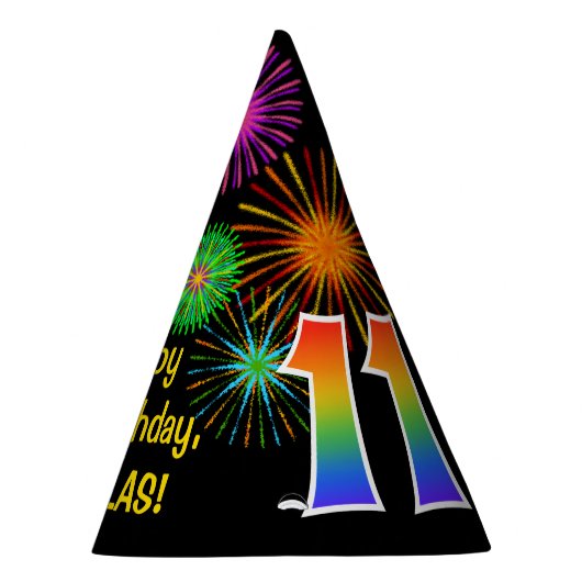Chapeaux De Fètes Fun Fireworks + Rainbow Motif "11" Anniversaire # (Droite)