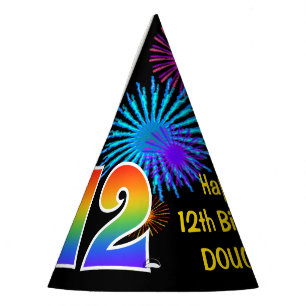 Chapeaux De Fètes Fun Fireworks + Rainbow Motif "12" Anniversaire n