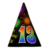 Chapeaux De Fètes Fun Fireworks + Rainbow Motif "13" Anniversaire # (Droite)