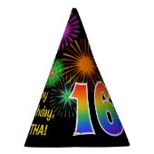 Chapeaux De Fètes Fun Fireworks + Rainbow Motif "16" Anniversaire # (Droite)