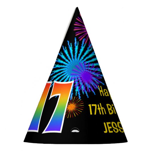 Chapeaux De Fètes Fun Fireworks + Rainbow Motif "17" Anniversaire # (Gauche)