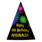 Chapeaux De Fètes Fun Fireworks + Rainbow Motif "19" Anniversaire # (Devant)