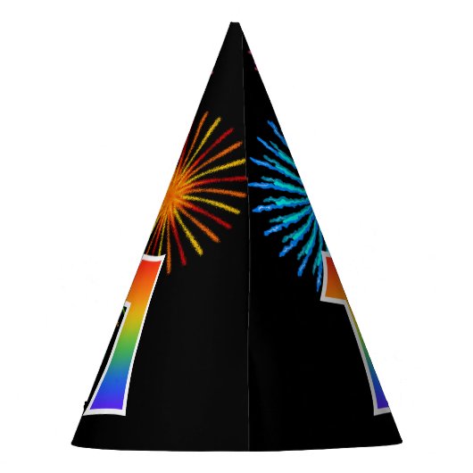 Chapeaux De Fètes Fun Fireworks + Rainbow Motif "1" Anniversaire # (Dos)
