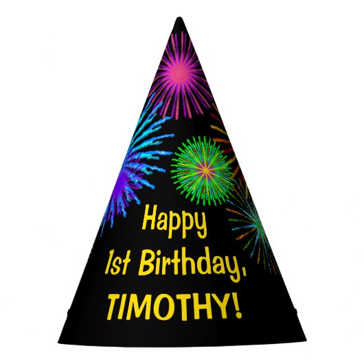 Chapeaux De Fètes Fun Fireworks + Rainbow Motif "1" Anniversaire # (Devant)