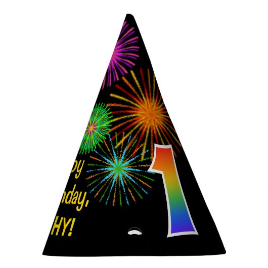 Chapeaux De Fètes Fun Fireworks + Rainbow Motif "1" Anniversaire # (Droite)