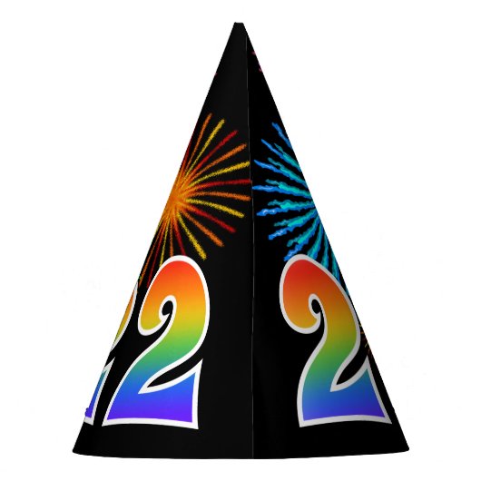 Chapeaux De Fètes Fun Fireworks + Rainbow Motif "22" Anniversaire # (Dos)