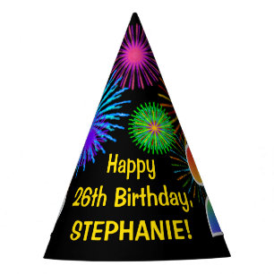 Chapeaux De Fètes Fun Fireworks + Rainbow Motif "26" Anniversaire #
