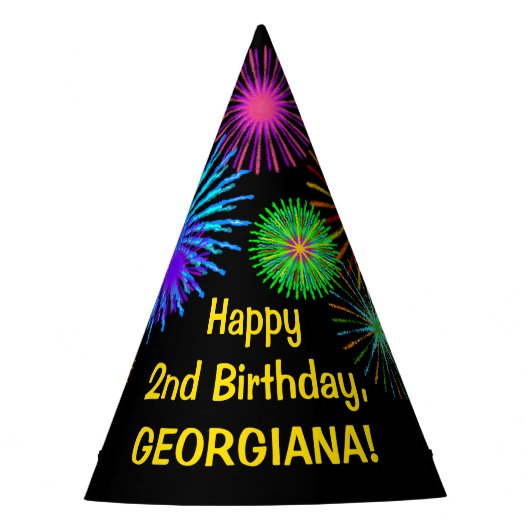 Chapeaux De Fètes Fun Fireworks + Rainbow Motif "2" Anniversaire # (Devant)