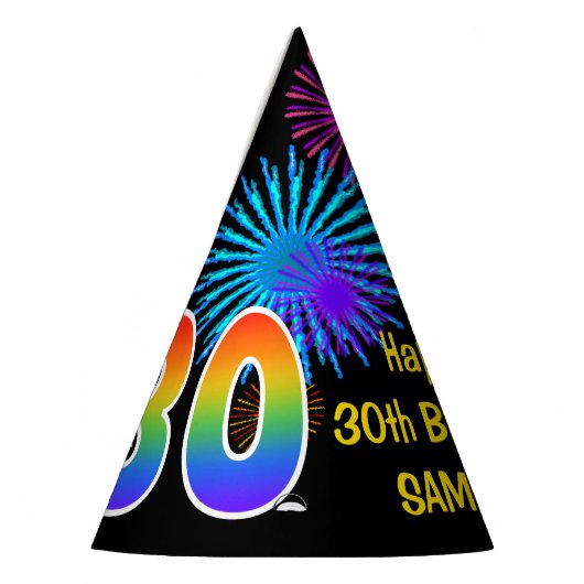 Chapeaux De Fètes Fun Fireworks + Rainbow Motif "30" Anniversaire # (Gauche)