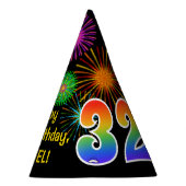 Chapeaux De Fètes Fun Fireworks + Rainbow Motif "32" Anniversaire # (Droite)