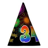 Chapeaux De Fètes Fun Fireworks + Rainbow Motif "34" Anniversaire # (Droite)