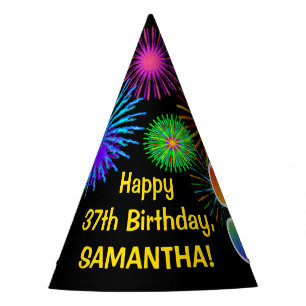 Chapeaux De Fètes Fun Fireworks + Rainbow Motif "37" Anniversaire #