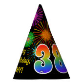 Chapeaux De Fètes Fun Fireworks + Rainbow Motif "38" Anniversaire # (Droite)