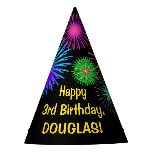 Chapeaux De Fètes Fun Fireworks + Rainbow Motif "3" Anniversaire # (Devant)
