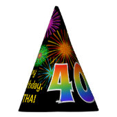 Chapeaux De Fètes Fun Fireworks + Rainbow Motif "40" Anniversaire # (Droite)