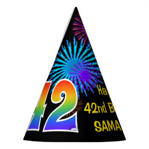 Chapeaux De Fètes Fun Fireworks + Rainbow Motif "42" Anniversaire #