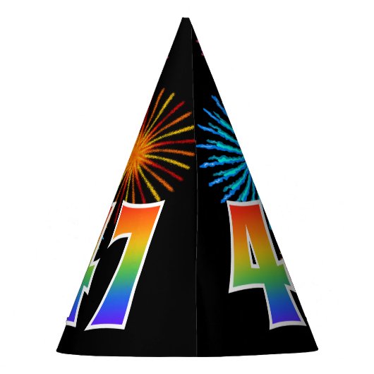 Chapeaux De Fètes Fun Fireworks + Rainbow Motif "47" Anniversaire # (Dos)
