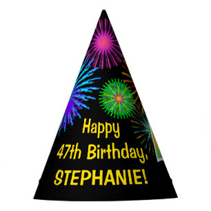 Chapeaux De Fètes Fun Fireworks + Rainbow Motif "47" Anniversaire #