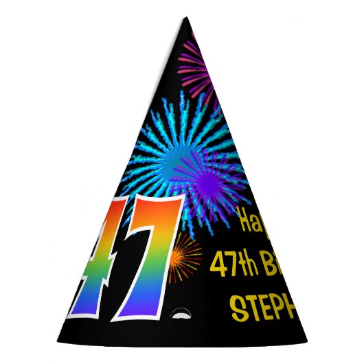 Chapeaux De Fètes Fun Fireworks + Rainbow Motif "47" Anniversaire # (Gauche)