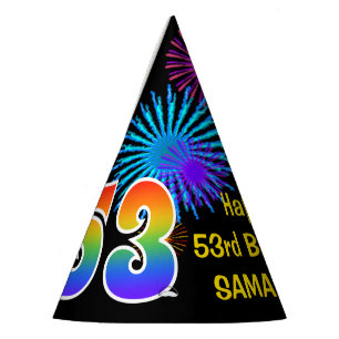 Chapeaux De Fètes Fun Fireworks + Rainbow Motif "53" Anniversaire #