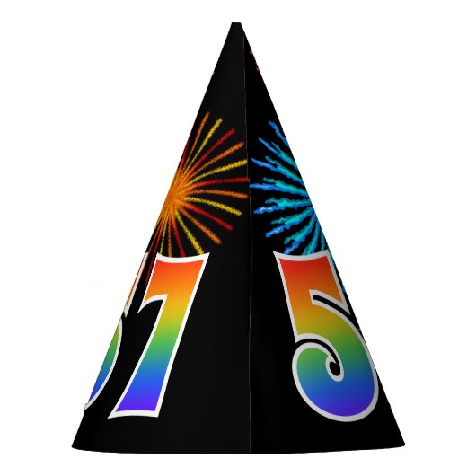 Chapeaux De Fètes Fun Fireworks + Rainbow Motif "57" Anniversaire # (Dos)