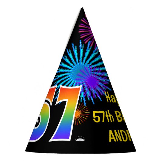 Chapeaux De Fètes Fun Fireworks + Rainbow Motif "57" Anniversaire # (Gauche)