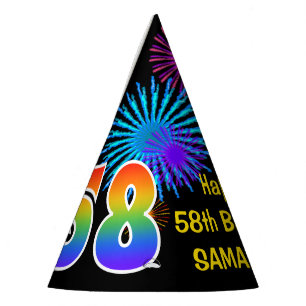Chapeaux De Fètes Fun Fireworks + Rainbow Motif "58" Anniversaire #