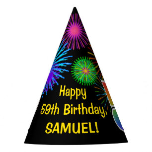 Chapeaux De Fètes Fun Fireworks + Rainbow Motif "59" Anniversaire #